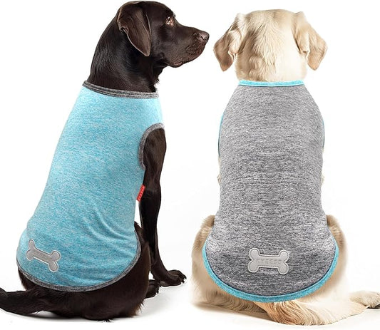 KYEESE 2 Pack Dog Shirts Quick Dry Soft Stretchy Sun Protection Pet T-Shirts with Reflective Label Tank Top Sleeveless Vest Dog Clothes for Medium Large Dogs, XX-Large, Grey+Blue