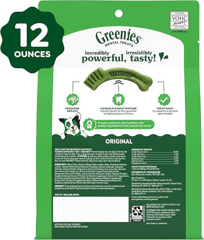 Greenies Veterinarian-Recommended Adult Natural Dental Dog Treats Regular Size, Dog Dental Chews, Original Flavor, 12 oz. Pack, 12 Count
