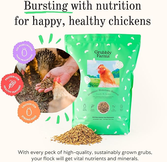 Grubbly Farms Grubblies - Black Soldier Fly Larvae for Chickens - Chicken Treats Grown in the US and Canada - for Strong Eggshells and Healthy Feathers - Grubblies Hometown Harvest 5LB
