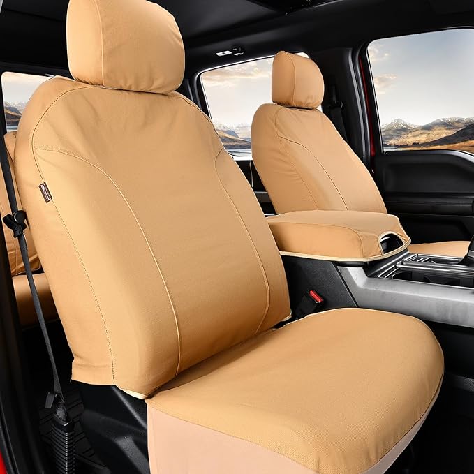 Coverado Front Seat Covers, Waterproof Canvas Seat Protector for Car Seat Cushions for Kids & Dogs, Seat Covers Compatible with 2015-2026 Ford F150 & 2017-2026 Ford F250 F350 F450(Yellow, 2PCS)