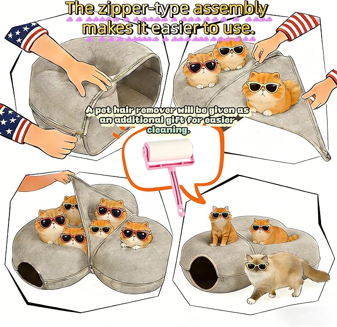 Large Donut Cat Tunnel Bed for Multiple Indoor Cats, 30-45 Lbs Capacity, Detachable Washable Scratch Resistant Cat Cave, Non-Toxic Pet Safe Cat Bed, Charcoal Gray