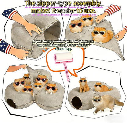 Large Donut Cat Tunnel Bed for Multiple Indoor Cats, 30-45 Lbs Capacity, Detachable Washable Scratch Resistant Cat Cave, Non-Toxic Pet Safe Cat Bed, Charcoal Gray