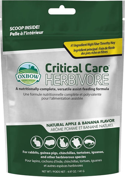 Oxbow Critical Care Herbivore, Emergency Guinea Pig Food, Rabbit Food for Recovery, Natural Apple Banana Flavor, Critical Care for Guinea Pig Emergency Kit, Made in USA, 141 Grams