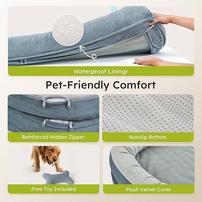 CWAWZ Large Orthopedic Dog Bed, 36 in. Dog Bed for Large Sized Dogs with Full-Surround Bolsters, Dual-Sided Dog Cooling Beds with Memory Foam, Washable Pet Sofa Couch with Nonslip Bottom, Dark Grey
