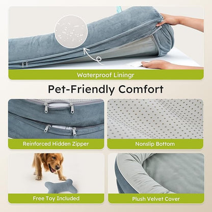 CWAWZ Large Orthopedic Dog Bed, 36 in. Dog Bed for Large Sized Dogs with Full-Surround Bolsters, Dual-Sided Dog Cooling Beds with Memory Foam, Washable Pet Sofa Couch with Nonslip Bottom, Dark Grey