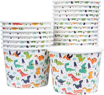 Glad for Kids Dinosaurs Paper Snack Bowls, Colorful Heavy Duty Microwave Safe Disposable Bowls for Soup, Ice Cream, and Snacks, Lids Not Included, Multicolor, Party Pack, 12 Oz, 20 Count - 24 Pack