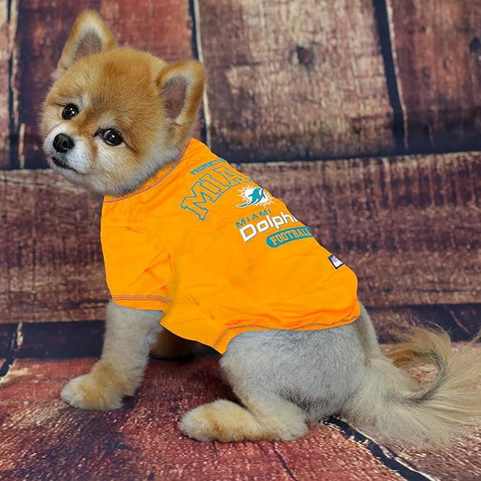 NFL Miami Dolphins Dog T-Shirt for Pets, Size Large. Officially Licensed Pet Shirt with Team Logo, Soft Stretchable Comfort Fit Apparel for Dogs & Cats