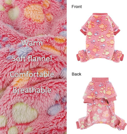 YIKEYO Dog Sweaters Pajamas for Small Dogs, Dog Pajamas Winter Girl and Boy,Puppy 4 Legged Clothes Chihuahua Yorkie Teacup Jumpsuit Cute Feet Print(Rose, Small)