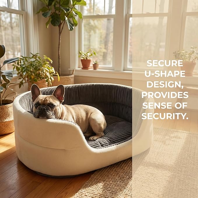 Small Dog Bed Cat Bed 16x20 Inch, Calming Pet Bed for Puppies, Teacup Dogs & Kittens, Half-Enclosed Open-Top Velvet Anti-Anxiety Bed, Machine Washable Cozy Snuggle Bed (White)