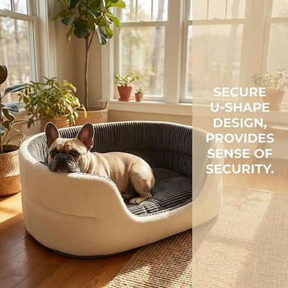 Small Dog Bed Cat Bed 16x20 Inch, Calming Pet Bed for Puppies, Teacup Dogs & Kittens, Half-Enclosed Open-Top Velvet Anti-Anxiety Bed, Machine Washable Cozy Snuggle Bed (White)