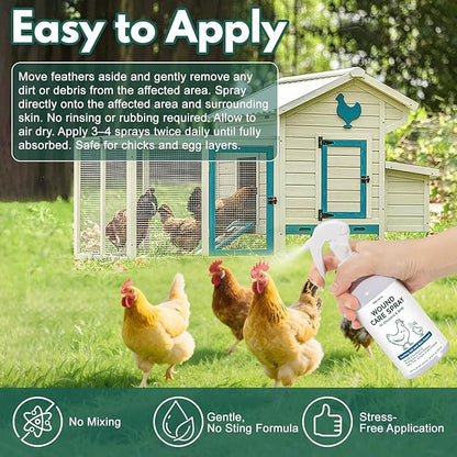 Wound Spray for Chickens and Birds, Poultry Care Spray for Pecking Sores, Bumblefoot, Vent Prolapse, Cuts, Burns & Skin Irritations, Safe for Egg-Laying Hens, Natural Herbal Formula, 8.45 Fl Oz
