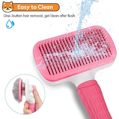 Dog & Cat Brush Kit 2PCS, Self Cleaning Slicker Brush for Pets, Dog Brush for Shedding Massaging and Grooming, Removes Loose Undercoat & Portable Comb for Long Short Haired Dogs(Pink)