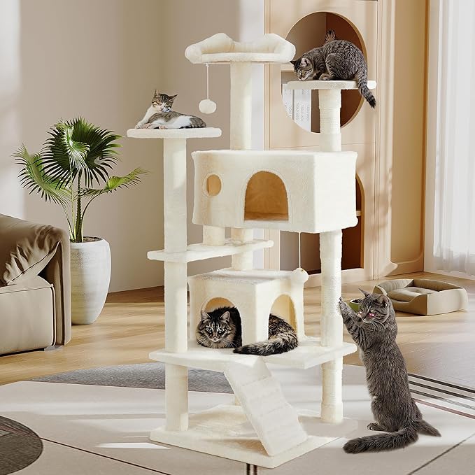 54 Inches Cat Tree Condo Furniture, Cat Tree for Indoor Cats, Cozy Hammock and Sisal Scratching Posts, Cat Tower Multi-Level Durable Cat Scratch Post for Kittens Pet House Play, Detachable, Beige
