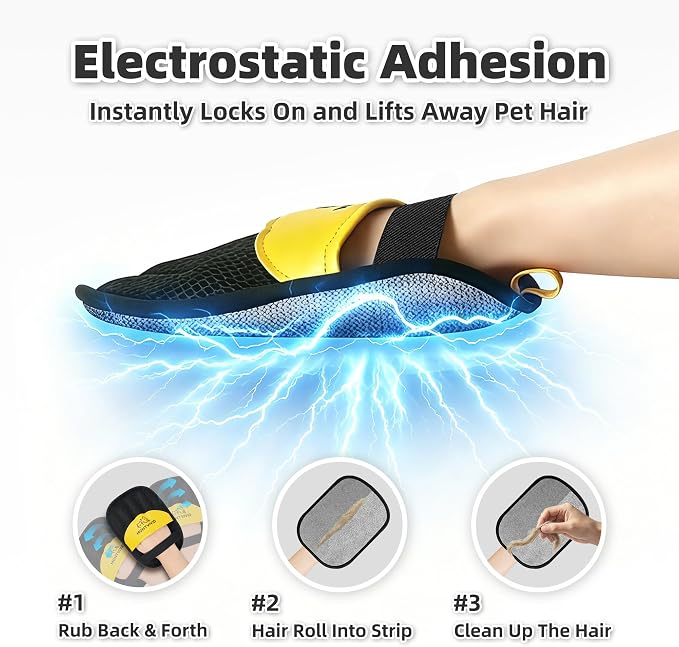 Pet Hair Removal Glove for Cats & Dogs,Newly Upgraded electrostatic pet Hair Remover Glove, Reusable Magic Brush Pet Hair Remover Tool for Furniture,Couch,Carpets,Laundry,Car Seat (2)