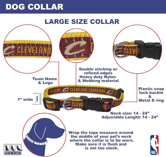 NBA CLEVELAND CAVALIERS Dog Collar, Size Large. Best Pet Collar for all Sports Fans