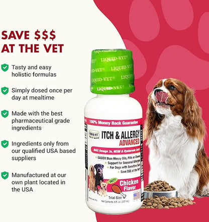 LIQUID-VET K9 Itch & Allergy Advanced Formula, Anti-Itch & Allergy Support with Omega-3s Fish Oil, MSM, Vitamin E, and Hyaluronic Acid - Dog Care Essentials for Dry, Sensitive Skin