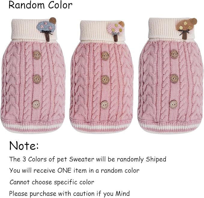 Topbuti Dog Sweater Turtleneck Knitwear Doggie Pullover Sweater Doggy Winter Coat Warm Pet Clothes Puppy Holiday Clothing Buttons Knitted Outfits for Small Cats Dogs Cold Weather (Small)