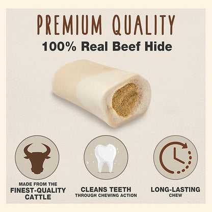 Cadet Stuffed Shin Bone, Long-Lasting Dog Chew Bones for Aggressive Chewers, High Protein Filled Bone Dental Chew for Dogs, Peanut Butter Flavor Filling, 5-6" for Large Dogs