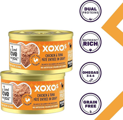 I AND LOVE AND YOU XOXOs Wet Cat Food - Chicken + Tuna Pâté - Grain Free, Filler Free, 3oz Pack of 24 Cans