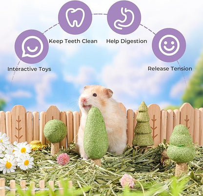 mini&moe Hamster Chew Toys for Teeth – 5PCS Guinea Pig Chew Toys Detachable Natural Edible Chinchilla Treats Improve Dental Health Hamster Enrichment Toys for Rabbit, Bunny, Gerbils