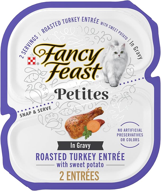Purina Fancy Feast Petites With Roasted Turkey Entrée with Sweet Potato in Gravy Gourmet Wet Cat Food - (Pack of 12) 2.8 oz. Tubs