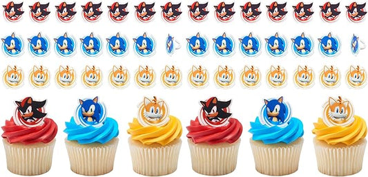 DecoPac Sonic the Hedgehog Rings, Cupcake Decorations Featuring Sonic, Tails, and Shadow - 24 Count (Pack of 2)