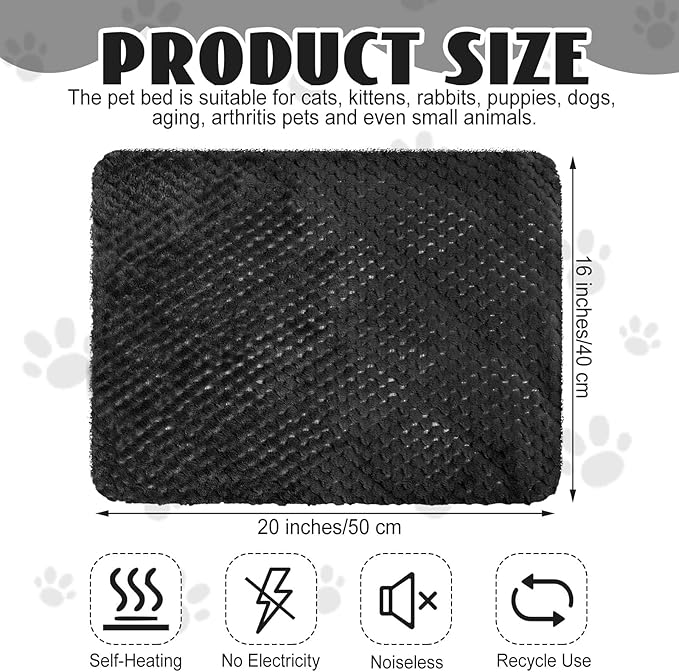 Drydiet 4 Pcs Self Heating Cat Pad Self Warming Cat Bed Dog Heating Pad Washable Thermal Pet Mat for Indoor Outdoor Pet 16 x 20 Inch Removable Non Slip(Black)