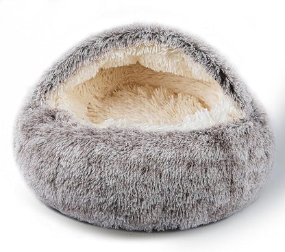 Cat Bed for Indoor Cats, Calming Cozy Cave with Self-Warming Plush, Entire Bed Machine Washable & Anti-Slip Base, Breathable Pet Bed for Small Cats&Dogs All Seasons (Khaki, 22 * 22inch)