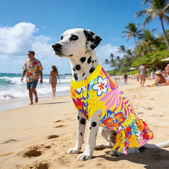 4PCS/Pack Hawaiian Dog Dresses for Small Dogs Girl Female Pink Yellow Red Blue Puppies Doggies Kittens Skirts Summer Sundress Pineapple Flower Pattern Soft for Holiday Party Beach S