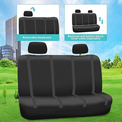 FH Group Car Seat Covers Full Set Cloth - Universal Fit Automotive Covers, Low Back Front Solid Cover, Washable Cover for SUV, Sedan and Van Black
