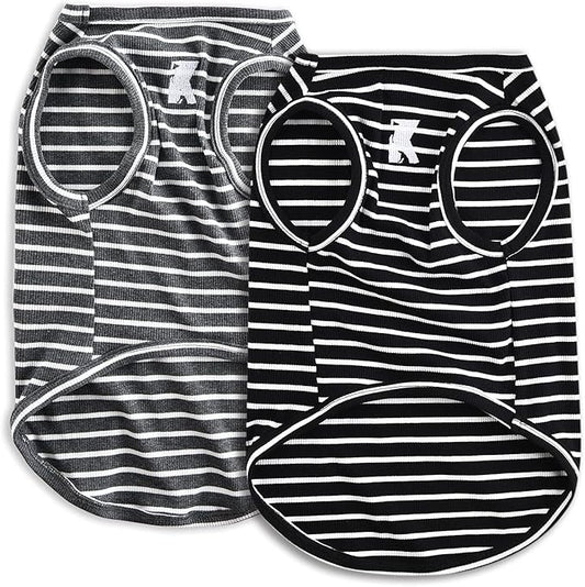Koneseve Dog Shirt Vest Lightweight Stretchy Dog T-Shirts Soft Cool Shirts Sleeveless Stripe Vests Breathable Clothes for Puppy Kitty Cats Small Medium Large Dogs 2 Pack Black + Grey [ M/Medium ]