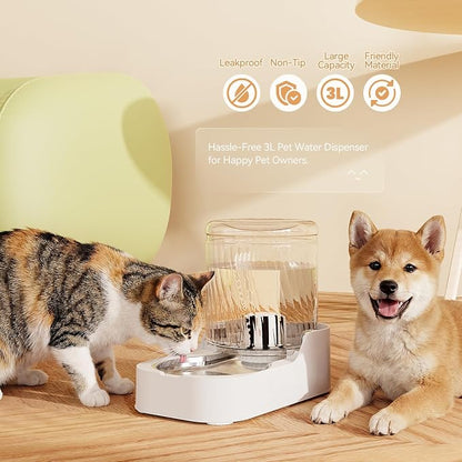 Automatic Cat Water Dispenser with Stainless Steel Bowl | Dog Water Bowl Dispenser Adjustable Water Dispensing, Auto Pet Waterer for Cats and Dogs