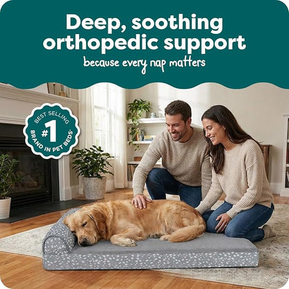 FurHaven Orthopedic Dog Bed for Large Dogs, L-Shaped Chaise Mattress, Egg Crate with a Solid Orthopedic Foam Base for Joint Support, Removable, Washable Cover, Jumbo XL, Plush & Velvet, Gray Almonds