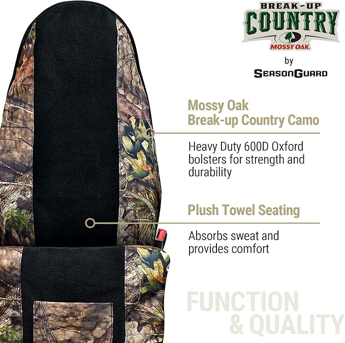 Season Guard Mossy Oak Camo Car Seat Cover Towel Protector; Great for After Gym Workouts, Dogs, Kids, and Outdoor Activities; Universal Fit for Cars SUVs MiniVans Trucks, EZ fit, Non Slip Grip, 2pc