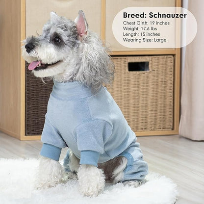 cyeollo Dog Pajamas XXX-Large, Stretchable Fleece Pet Onesie Coat for Large Sized Dogs Warm Doggie Jumpsuit Soft Cold Weather Dog Clothes Outfits, Light Blue XXXL