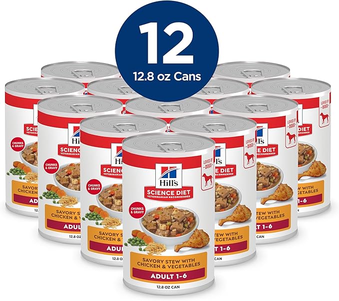 Hill's Science Diet Adult 1-6 Wet Dog Food, Chicken & Vegetables, 12.8 oz. Cans, 12-Pack