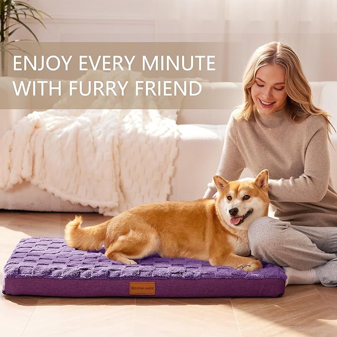 Patas Lague Orthopedic XL Dog Bed Large Sized Dog 48''X30'', Waterproof Soft Comfortable Egg Crate Foam Large Pet Beds Crate Mat with Removable Washable Cover and Nonskid Bottom, Pueple