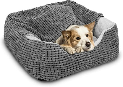 GASUR Dog Beds for Small Dogs with Cover Cave, Cat Beds for Indoor Cats, Rectangle Hooded Dog Puppy Bed with Blanket, Cozy Anti-Anxiety, Anti-Slip Bottom and Machine Washable (20", Grey)