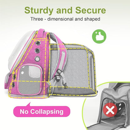 Cawypety Expandable Cat Backpack,Cat Bubble Backpack Carrier for Carrying Cats, Pets and Small Dogs,Airline-Approved,Designed for Travel, Hiking, Walking,Car （Pink