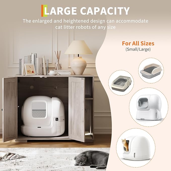 Large Cat Litter Enclosure with Litter Collector, Enclosure for Self-Cleaning Litter Boxes,Adjustable Shelf for Dog Proof,Charging Station, Large Hidden Litter Box for Cat, Cat House