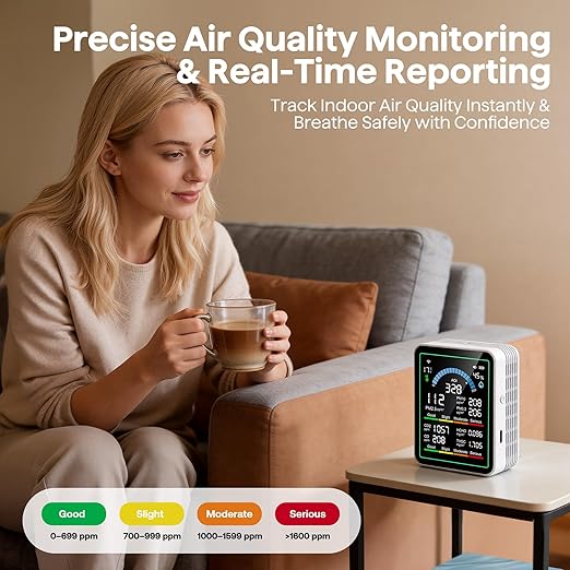 Air Quality Monitor Indoor, 10 in 1 Portable Smartair Quality Tester for CO2 | CO | TVOC | HCHO | Temp | AQI | PM0.3-1 Detection Hum for Home Cars Plants, Pets, Car, Hotel
