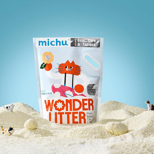 Michu Wonder Cat Litter, Cassava Plant-Based Cat Litter, Automatic Litter Box Friendly, Flushable & Fast Clumping, Low Dust Odor Control, 5.5lb/88oz - Lemon Tea 3 Pack