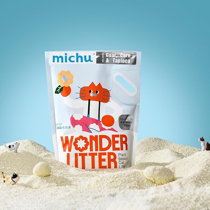Michu Wonder Cat Litter, Cassava Plant-Based Cat Litter, Automatic Litter Box Friendly, Flushable & Fast Clumping, Low Dust Odor Control, 5.5lb/88oz - Lemon Tea 6 Pack