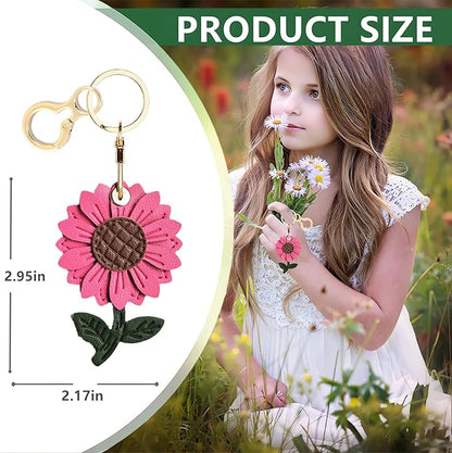 Leather Keychain Holder Case Compatible with AirTag,Cute Protective Cover with Keyring,Anti-Scratch Finder GPS Tracker Case for Wallet Keys,bag,pets,Backpack(Daisy Red)