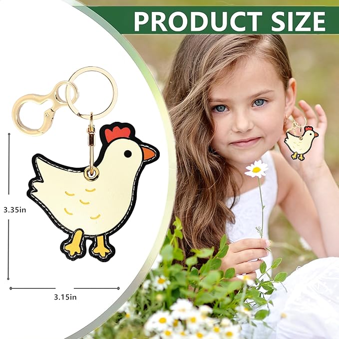 Leather Airtag Keychain Case Holder,Cute Protective Apple Air Tag Cover with Key Ring,Anti-Scratch Hidden Finder GPS Tracker Case for Wallet Keys,Bag,Pets,Backpack(ChickA)
