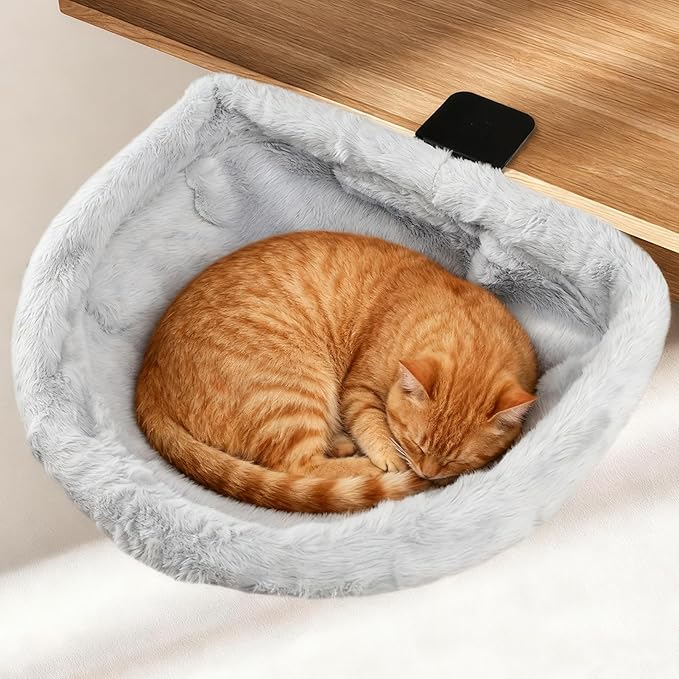 Cat Desk Bed One-Click Folding Cat Desk Perch Clamp,Cats Hammock Perch Sturdy Ca t Bed for Desks with Removable Washable Cover,Supports Up to 40lbs,for Indoor Cats