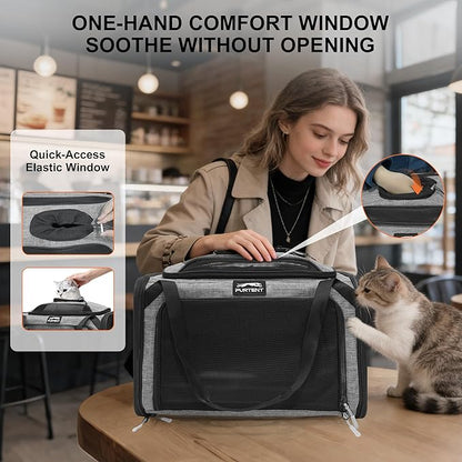 Cat Carrier, Airline Approved Dog Carrier with Top and Side Expansion, 360° Ventilation Soft-Sided Cat Carrier with Safety Leash, Foldable Travel Carrier for Small Cats and Dogs,Grey