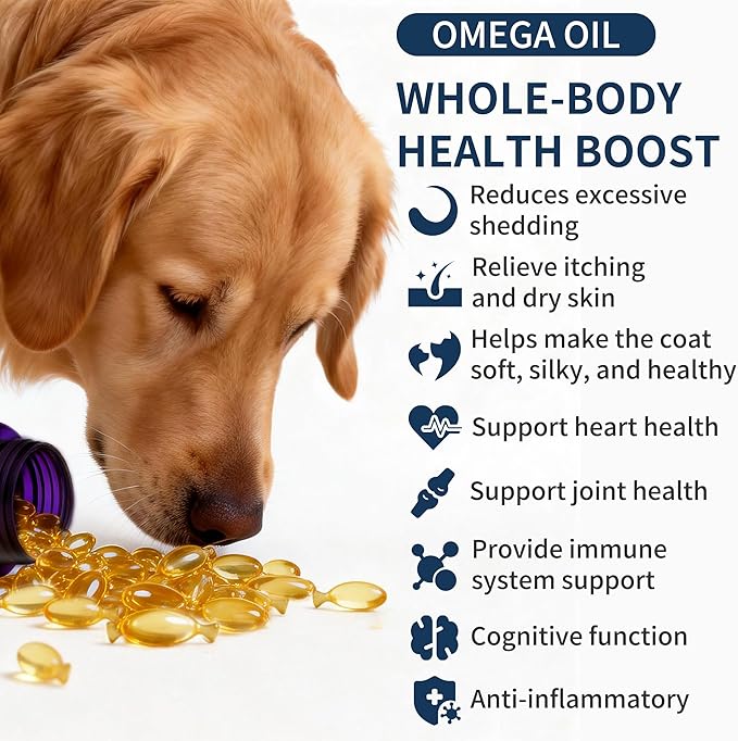 Omega 3 Fish Oil for Dogs, 80 Capsules, Rich in EPA and DHA, Improves Dry Skin, Dandruff, Itching, Reduce Shedding, Supports Cardiovascular and Joint Health, Suitable for Cats and Dogs (2 Bottles)