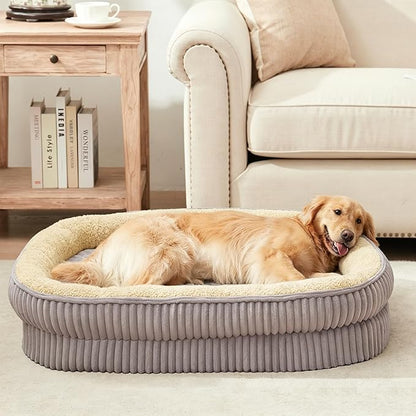 Orthopedic Dog Bed for Large Dogs Breeds, High Density Egg Crate Foam Dog Sofa Beds,Oval Kennel Bed, Pet Couch Bed with Four Sided Bolster, Removable Washable Cover& Non-Slip Bottom