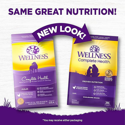 Wellness Complete Health Adult Dry Dog Food, Wholesome Grain Kibble, Natural, Chicken and Oatmeal Recipe, 15 lb Bag